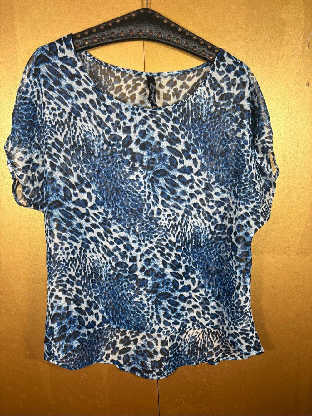 Seven 7 sheer blue Leopard print top size S